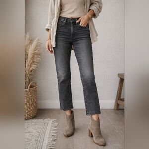 MOTHER The Tomcat Jeans 24 Black Wash Straight Crop Raw Hem Stretch Denim